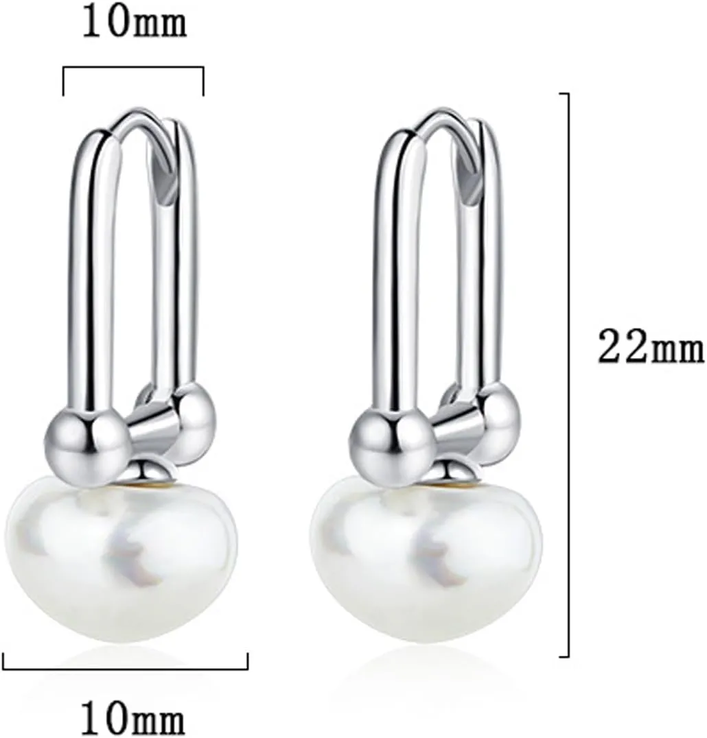 Pearl Earrings for Women 925 Sterling Silver Pearl Drop Hoop Earrings Hypoallergenic Dangle Earrings Birthday Gifts