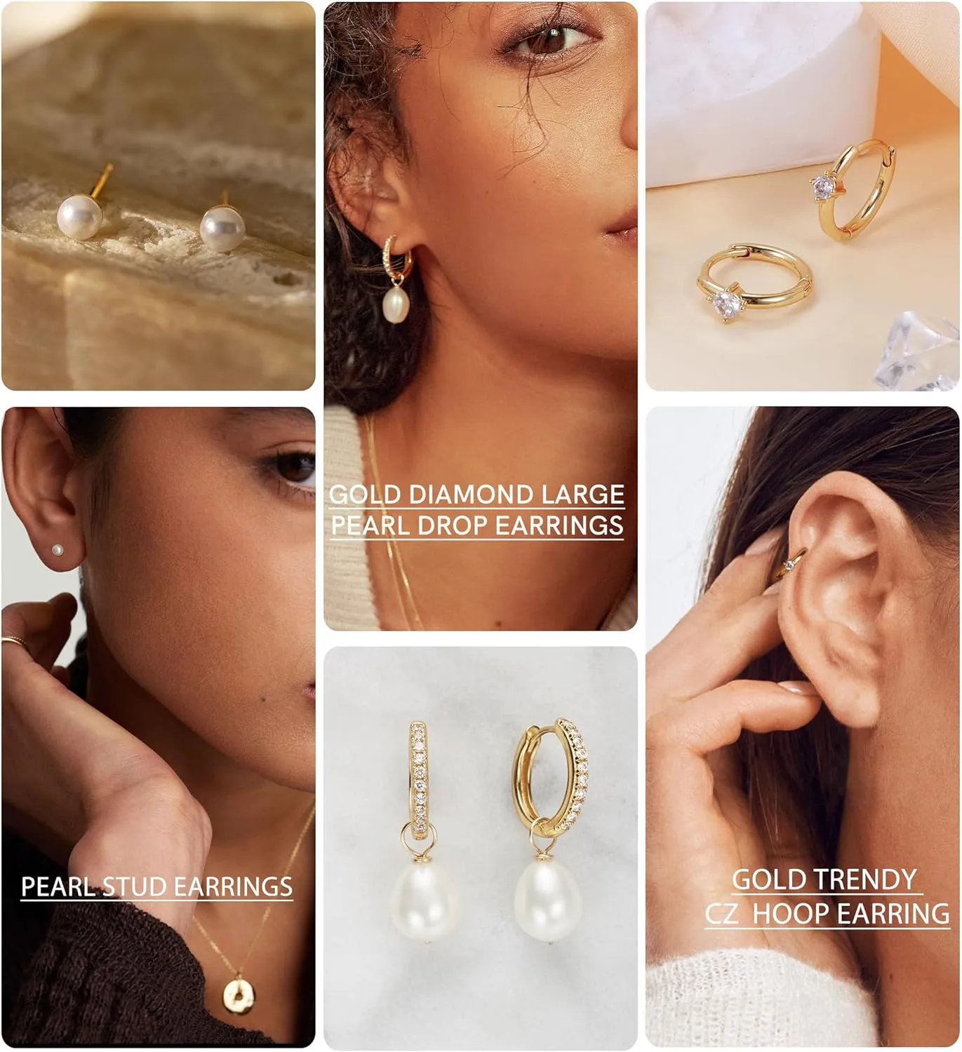 Pearl Earrings for Women, Staligue 14k Gold Plated Pearl Drop Hoop Earrings 3 Pairs Dangle Earring Stacks for Women Trendy Hypoallergenic Sterling Silver Stud Earring Dainty Gold Wedding Jewelry