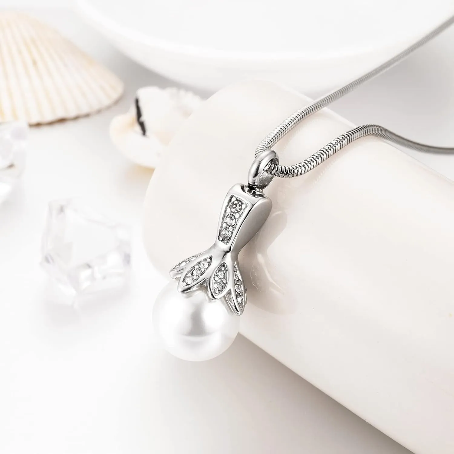 Pearl Urn Necklace for Human Ashes Memorial Cremation Jewelry Necklaces Stainless Steel Ashes Necklace for Women