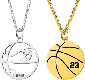 Personalized Basketball Necklace Custom Name Number Basketball Chain Necklaces Jewelry Gifts for Men Women Basketballs Charm Pendant Necklace Coach Team Gifts for Basketballs Players