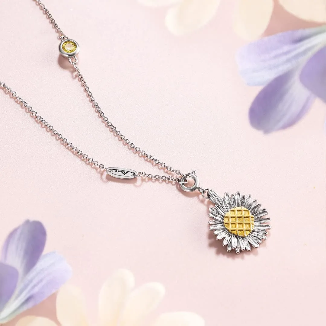 Personalized Name Sunflower Necklace with Birthstones Custom Name Necklace for Women Sunflower Jewelry Birthday Sunflower Gift for Girlfriend Mother