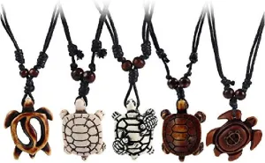 Pingyongchang Artificial Bone Carving Sea Turtles Pendant Necklaces Gifts for Women Men Adjustable Rope 6/10 Pcs -5 Pcs