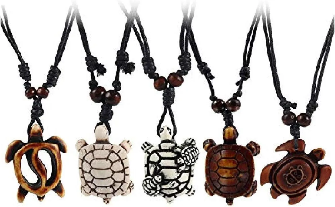 Pingyongchang Artificial Bone Carving Sea Turtles Pendant Necklaces Gifts for Women Men Adjustable Rope 6/10 Pcs -5 Pcs