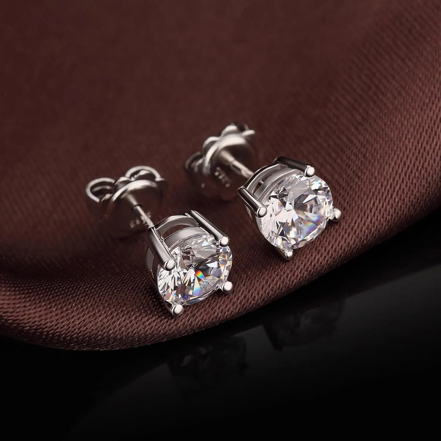Platinum Plated Round Cut/Square Cut CZ Stud Earrings, 925 Sterling Silver Cubic Zirconia Earrings for Women/Men 4MM-8MM
