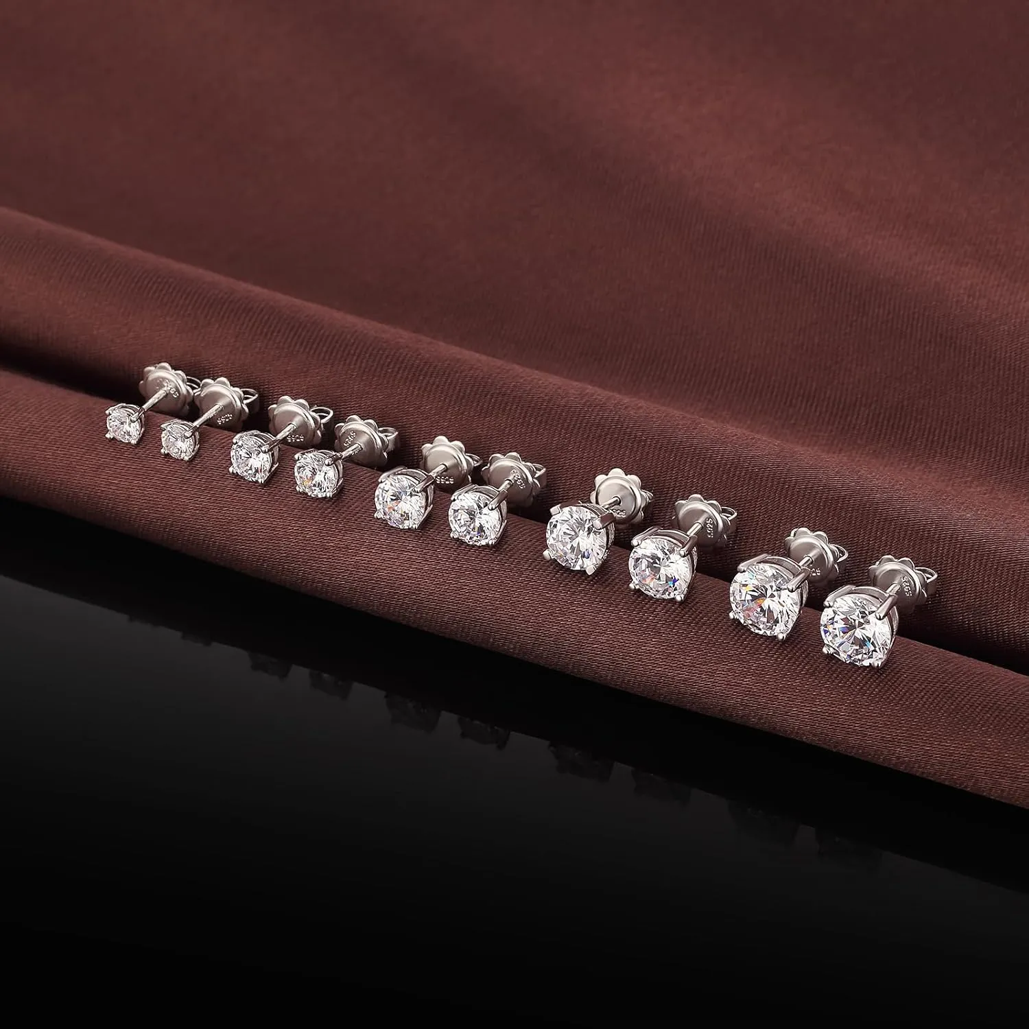 Platinum Plated Round Cut/Square Cut CZ Stud Earrings, 925 Sterling Silver Cubic Zirconia Earrings for Women/Men 4MM-8MM