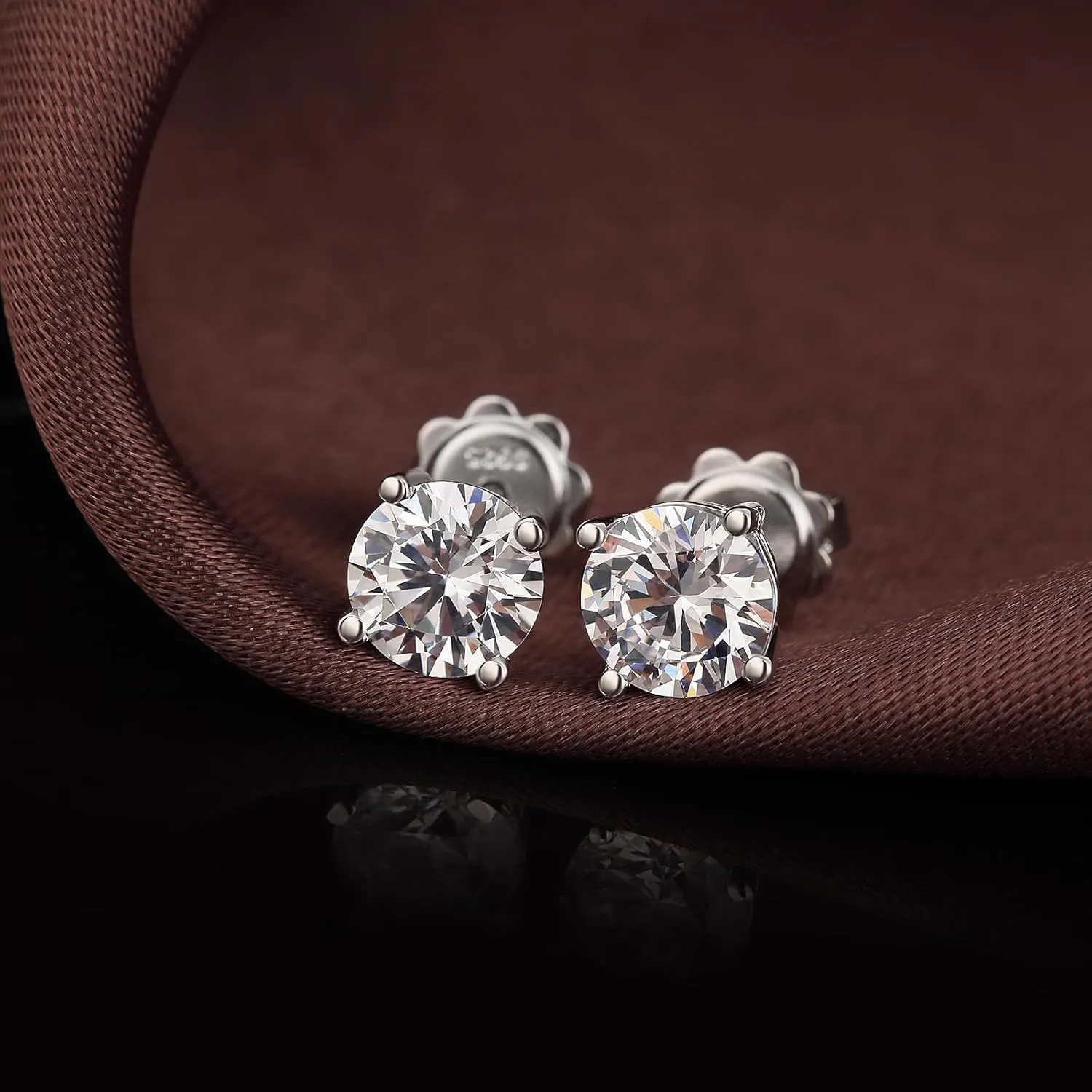 Platinum Plated Round Cut/Square Cut CZ Stud Earrings, 925 Sterling Silver Cubic Zirconia Earrings for Women/Men 4MM-8MM