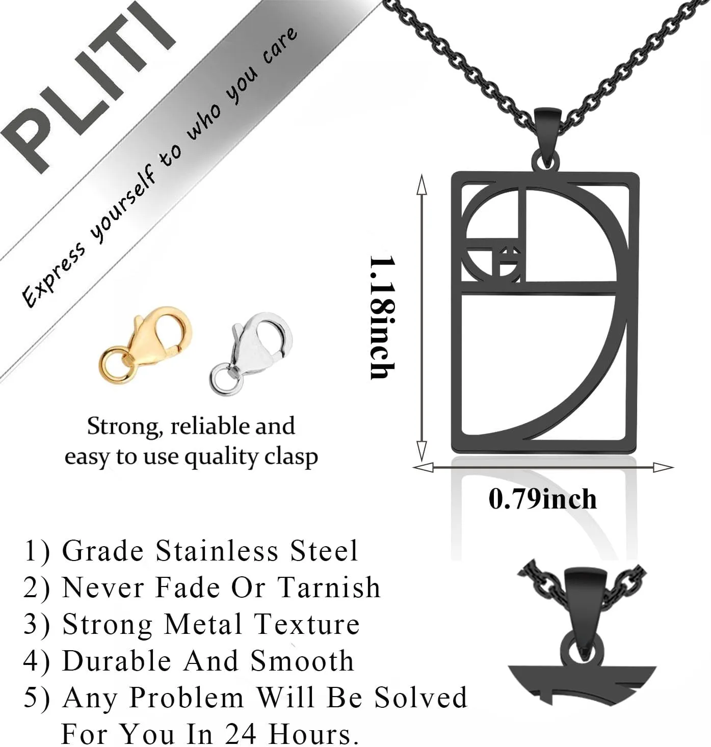 PLITI Golden Ratio Necklaces Geometic Gift Mathematics Gift Fibonacci Sequence Ratio Symbol Pendant For Math Lover