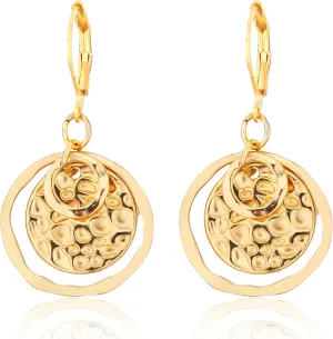 PLwelth Gold Circle Hoop Earrings for Women Disc Leverback Drop Dangle Earrings Hypoallergenic Huggie Hoop Earrings Hammered Drop Earrings Personalized Jewelry Gifts for Her Birthday Christmas