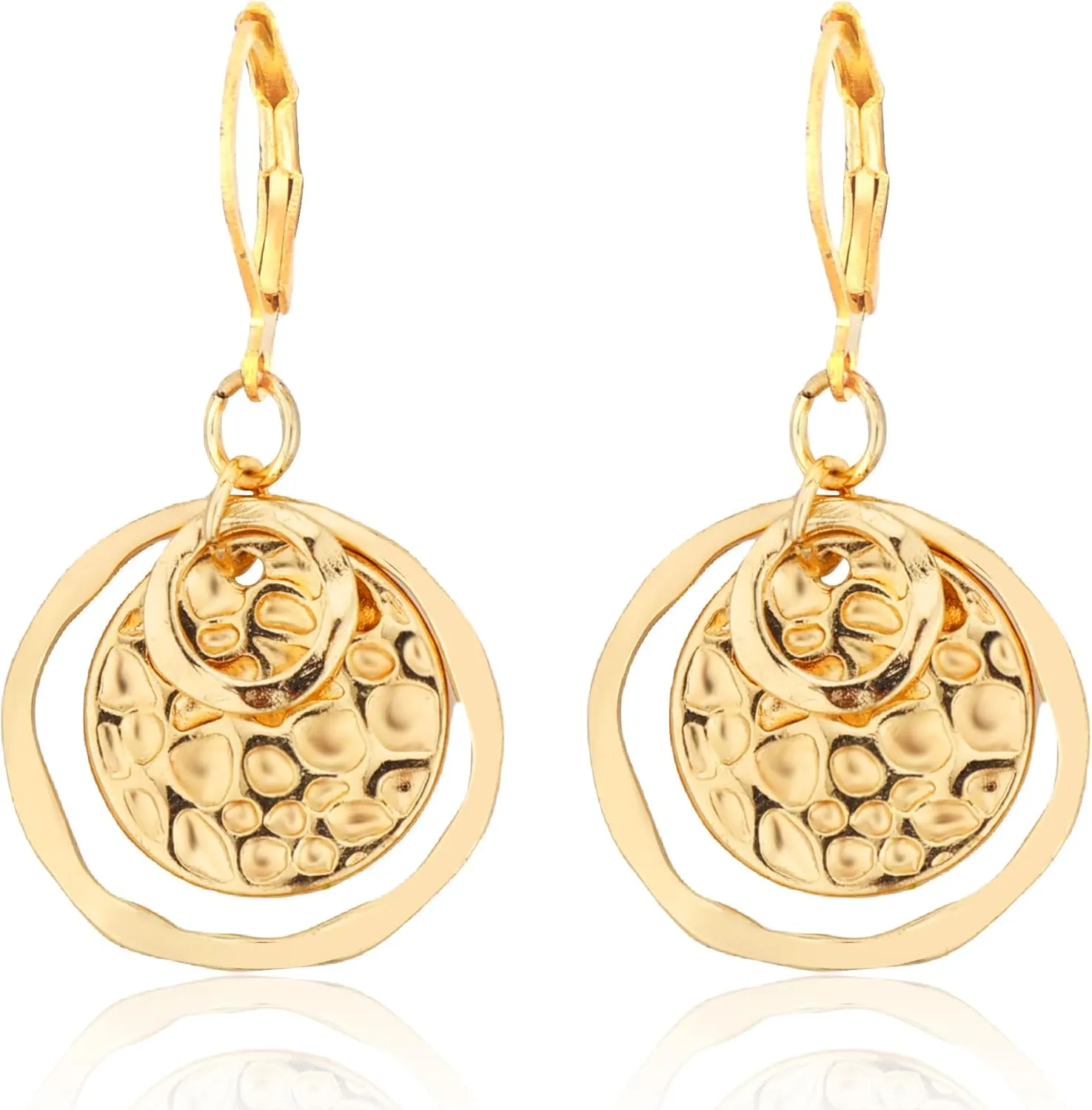 PLwelth Gold Circle Hoop Earrings for Women Disc Leverback Drop Dangle Earrings Hypoallergenic Huggie Hoop Earrings Hammered Drop Earrings Personalized Jewelry Gifts for Her Birthday Christmas