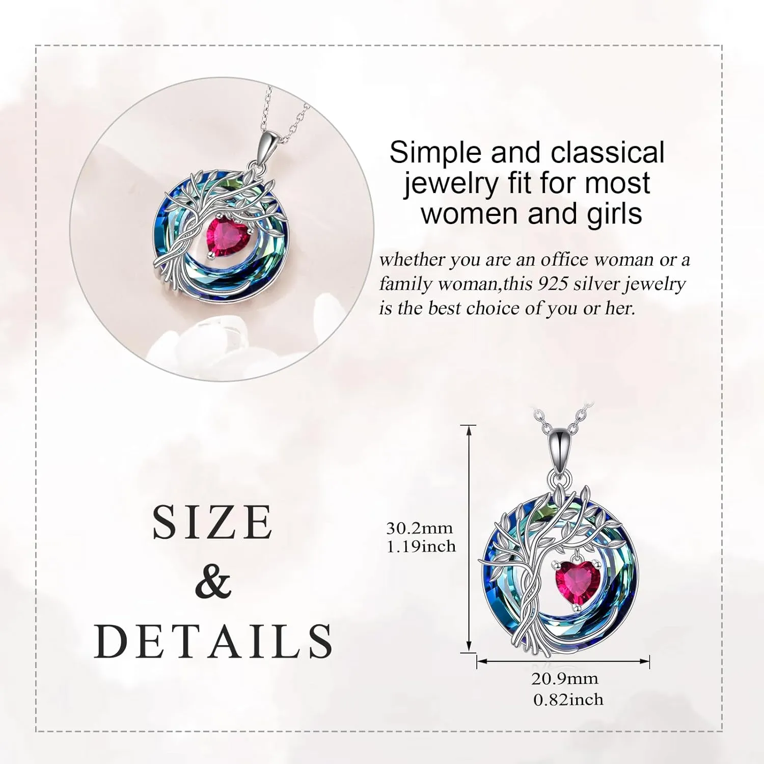 POPLYKE Tree of Life Necklace 925 Sterling Silver Birthstone Pendant Necklaces with Crystal Anniversary Birthday Wedding Jewelry for Mom Her Wife Sister
