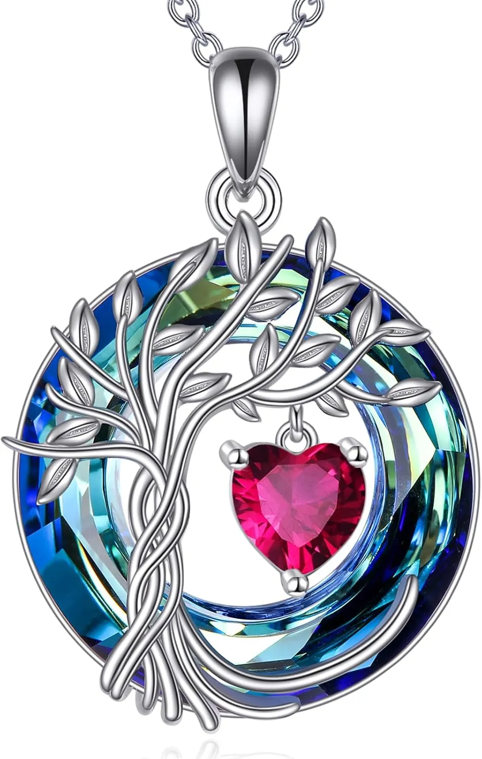 POPLYKE Tree of Life Necklace 925 Sterling Silver Birthstone Pendant Necklaces with Crystal Anniversary Birthday Wedding Jewelry for Mom Her Wife Sister