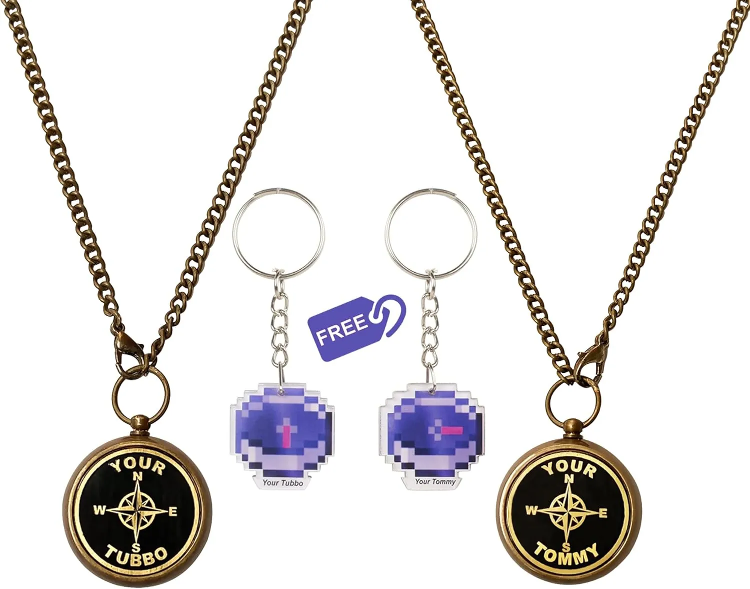 PORTHO Your Tubbo and Your Tommy friendship necklaces| Gifts for her, him, friends| Locket compass pair| myct, dream smp, funart, mine-craft| Tommy Tubbo keyring set FREE