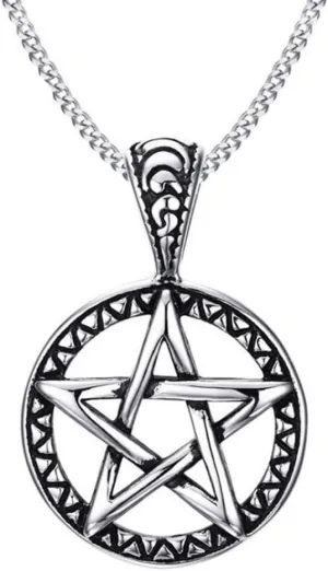 Powerful Pentacle Wicca Traditional Seal Solomon Crescent Moon Celtic Knot Stainless Steel Pendant Necklaces for Men