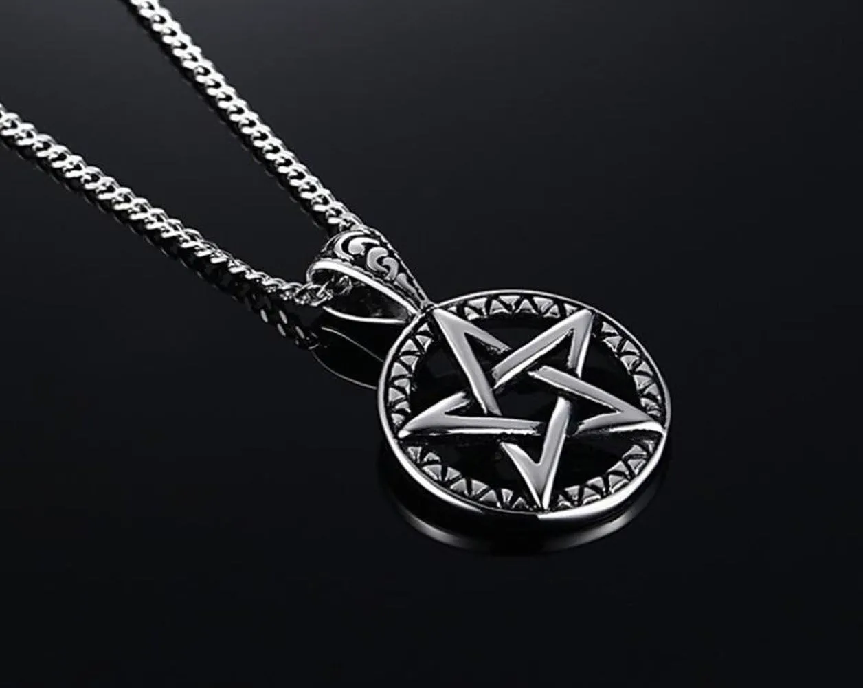 Powerful Pentacle Wicca Traditional Seal Solomon Crescent Moon Celtic Knot Stainless Steel Pendant Necklaces for Men