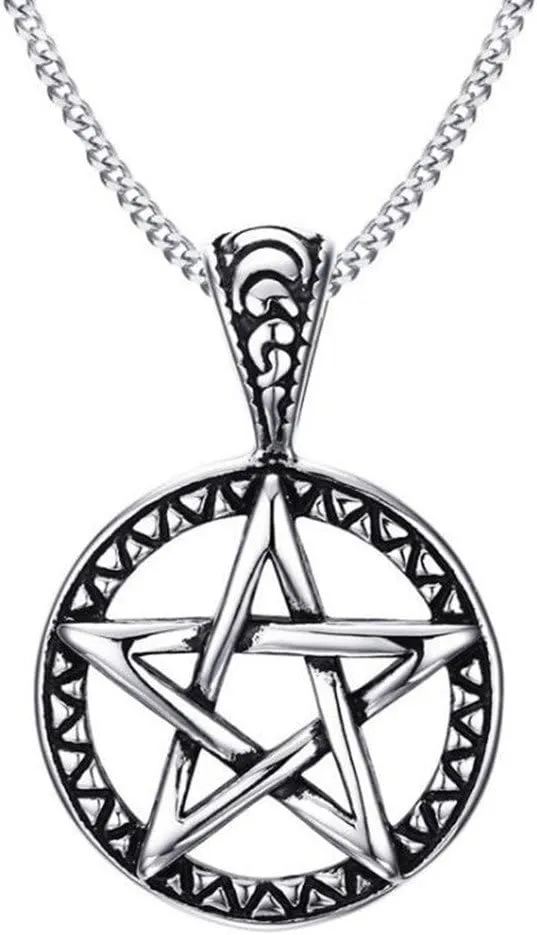 Powerful Pentacle Wicca Traditional Seal Solomon Crescent Moon Celtic Knot Stainless Steel Pendant Necklaces for Men