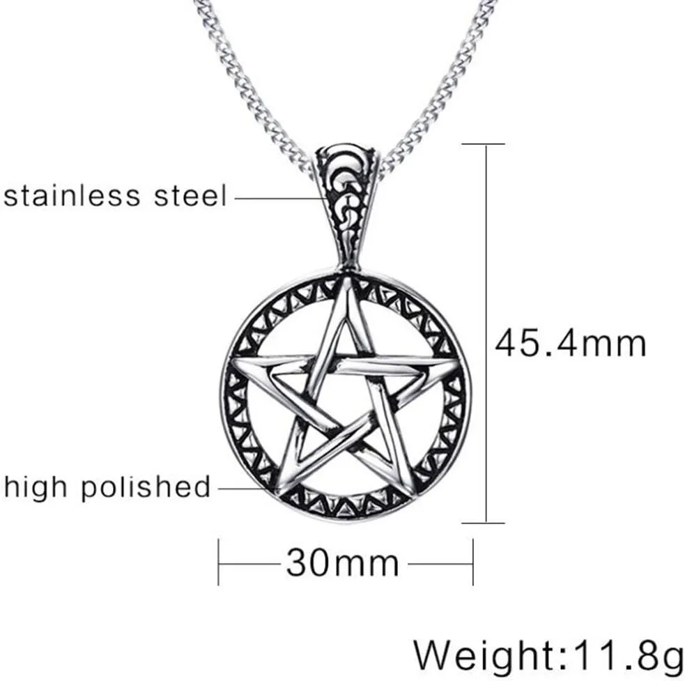Powerful Pentacle Wicca Traditional Seal Solomon Crescent Moon Celtic Knot Stainless Steel Pendant Necklaces for Men