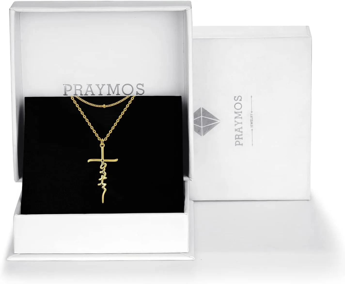 PRAYMOS 925 Sterling Silver Faith Cross Layered Necklace Dainty Simple Pendant Necklace Religious Gifts for Her