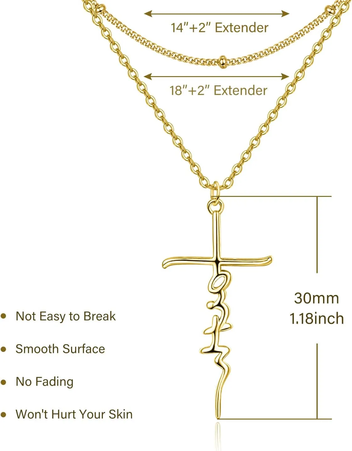 PRAYMOS 925 Sterling Silver Faith Cross Layered Necklace Dainty Simple Pendant Necklace Religious Gifts for Her