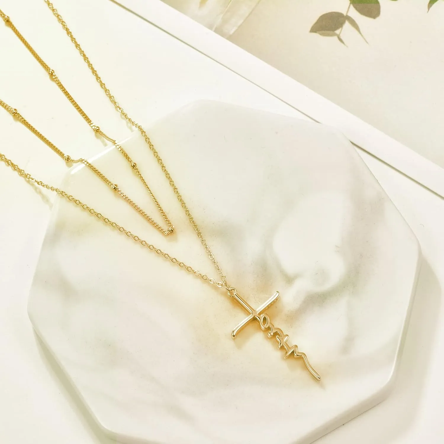 PRAYMOS 925 Sterling Silver Faith Cross Layered Necklace Dainty Simple Pendant Necklace Religious Gifts for Her