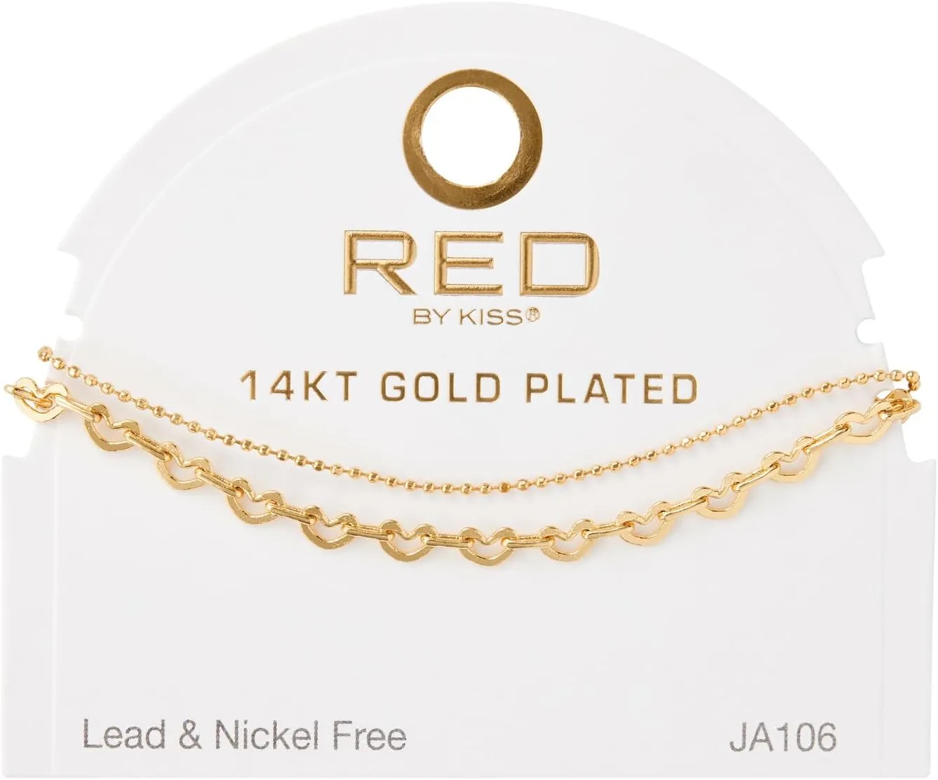 Red by Kiss 14K Gold Plated Glam Fashion Anklet, Hypoallergenic 2 Row Charm, Adjustable Strap, Lead & Nickel Free for Sensitive Skin