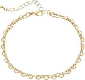 Red by Kiss 14K Gold Plated Glam Fashion Anklet, Hypoallergenic 2 Row Charm, Adjustable Strap, Lead & Nickel Free for Sensitive Skin