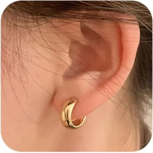 REELMAR Gold Hoop Clip On Earrings for Women Trendy Chunky Geometric Dupes Hoop Earrings Minimalist Statement Earrings No Piercing Clips