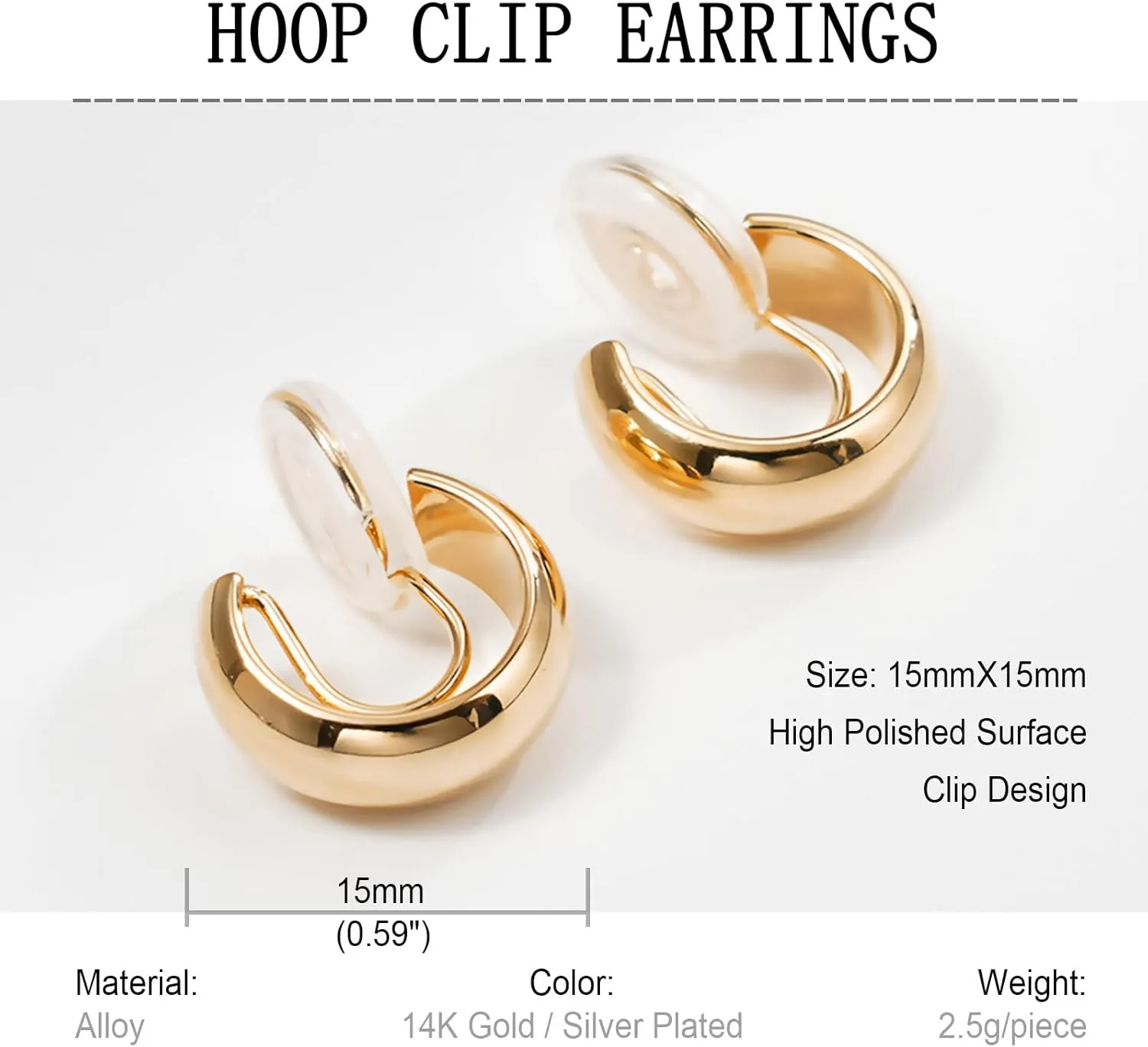 REELMAR Gold Hoop Clip On Earrings for Women Trendy Chunky Geometric Dupes Hoop Earrings Minimalist Statement Earrings No Piercing Clips