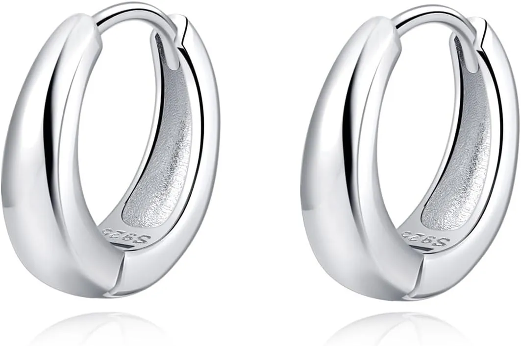 Reffeer 925 Sterling Silver Chunky Hoop Earrings for Women Teens Thick Hoop Earrings Teardrop Hoop Earrings