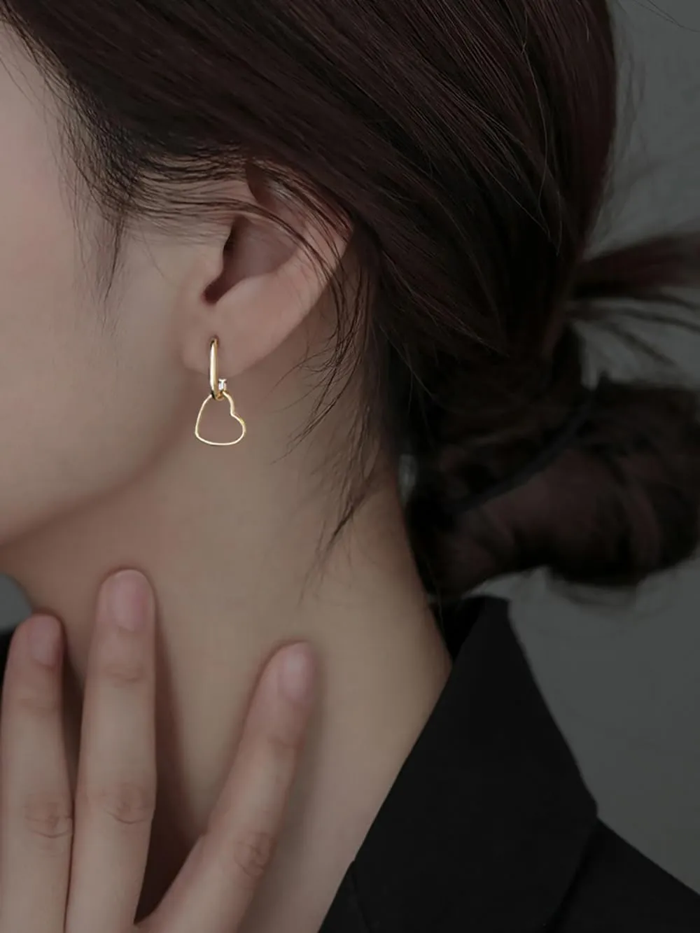 Reffeer 925 Sterling Silver Heart Drop Earrings Hoop for Women Teens Minimalist U Hoop Earrings Link Drop Earrings