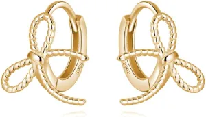 Reffeer Solid 925 Sterling Silver Bow Hoop Earrings Ribbon for Women Teens Bowknot Hoop Earrings Huggie Cartilage Helix Earrings