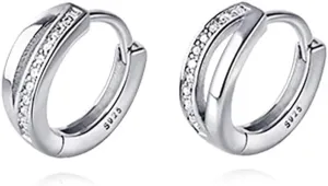 Reffeer Solid 925 Sterling Silver Cubic Zirconia Hoop Earrings Huggie for Women Teens Small Huggie Earrings Cartilage Helix Hoop Earrings Minimalist Hoops