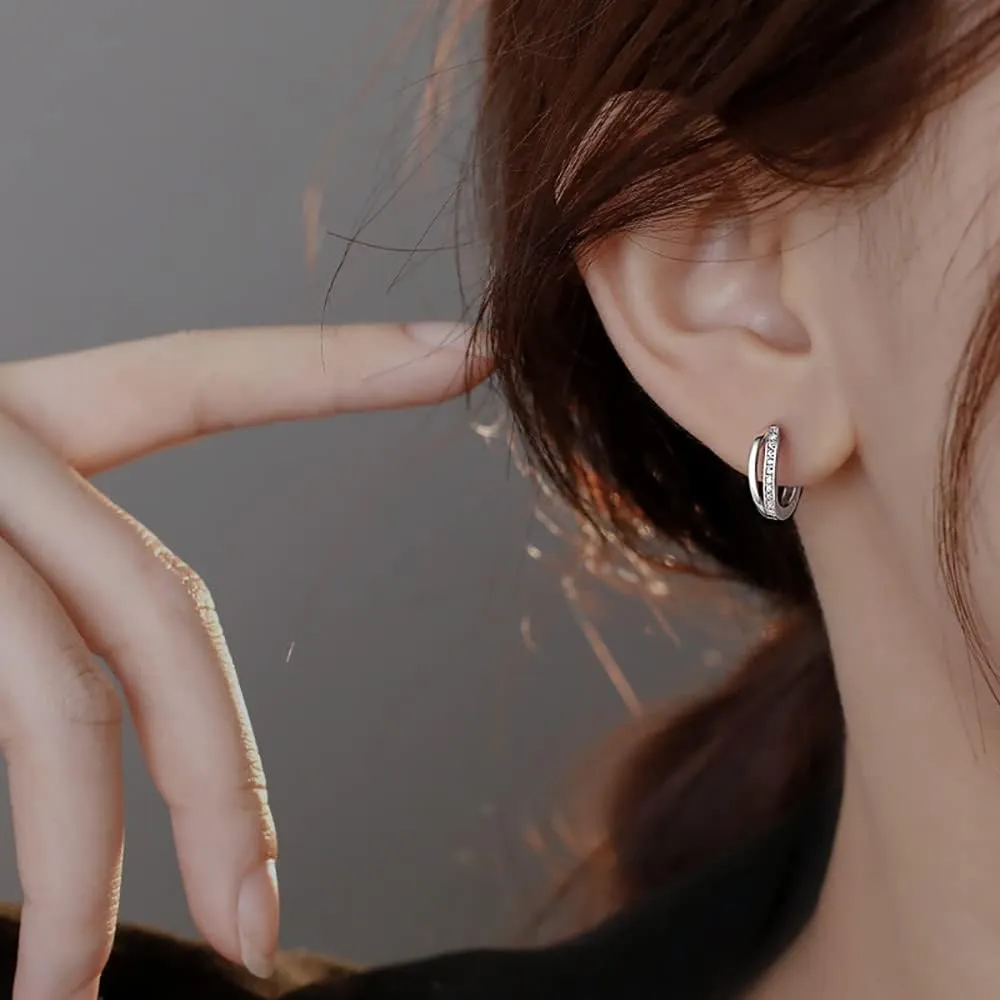 Reffeer Solid 925 Sterling Silver Cubic Zirconia Hoop Earrings Huggie for Women Teens Small Huggie Earrings Cartilage Helix Hoop Earrings Minimalist Hoops