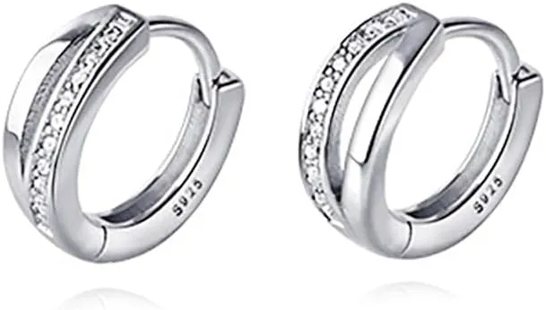 Reffeer Solid 925 Sterling Silver Cubic Zirconia Hoop Earrings Huggie for Women Teens Small Huggie Earrings Cartilage Helix Hoop Earrings Minimalist Hoops