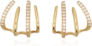 Reffeer Solid 925 Sterling Silver CZ Half Hoop Earrings Huggie for Women Hoops Earrings Ear Lobe Cuff Piercing Studs Earrings