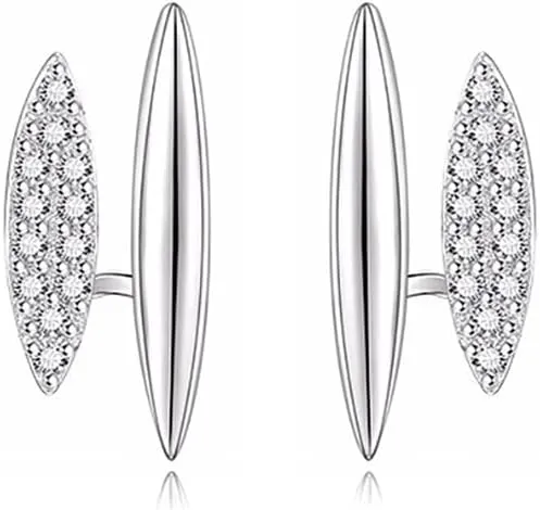 Reffeer Solid 925 Sterling Silver CZ Huggie Earrings Half Hoops for Women Teens Double Hoop Earrings Studs Open Hoops Minimalist