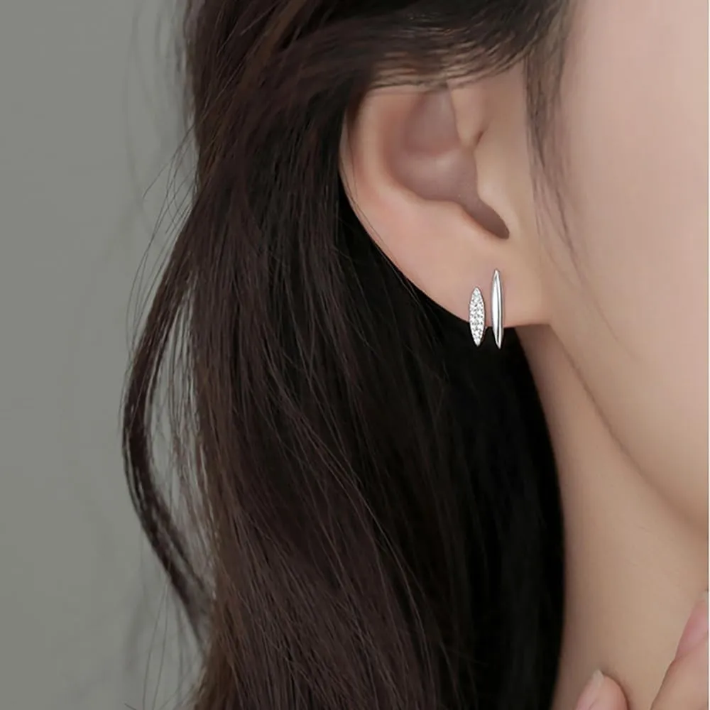 Reffeer Solid 925 Sterling Silver CZ Huggie Earrings Half Hoops for Women Teens Double Hoop Earrings Studs Open Hoops Minimalist