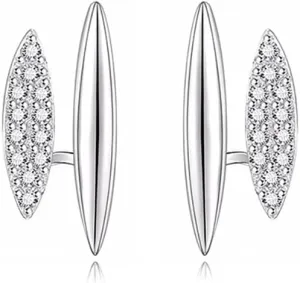 Reffeer Solid 925 Sterling Silver CZ Huggie Earrings Half Hoops for Women Teens Double Hoop Earrings Studs Open Hoops Minimalist