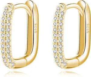 Reffeer Solid 925 Sterling Silver CZ U Hoop Earrings for Women Teens Small Chunky Hoop Earrings U Thick Huggie Earrings