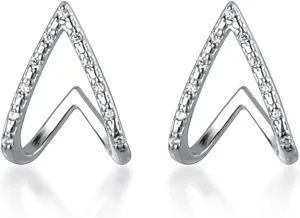 Reffeer Solid 925 Sterling Silver CZ V Cuff Earrings Piercings for Women Teens Claw Huggie Earrings Studs