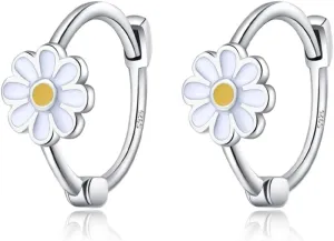 Reffeer Solid 925 Sterling Silver Daisy Flower Hoop Earrings for Women Teens Flower Hoop Earrings Spring Cartilage Helix Earrings