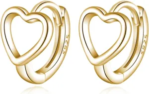 Reffeer Solid 925 Sterling Silver Love Heart Hoop Earrings Huggie for Women Teens Heart Hoop Earrings Love Huggie
