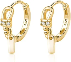Reffeer Solid 925 Sterling Silver Minimalist Hoop Earrings for Women Teens CZ Hoop Earrings Cartilage Helix Hoop Earrings Huggie