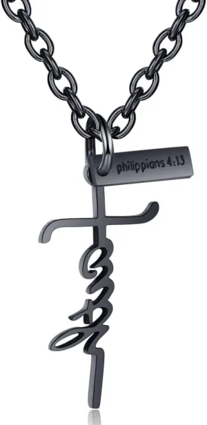 Rehoboth Creative Letter Faith Cross Pendant Necklaces for Women Men Bible Verse Philippians 4:13 I can do All Things