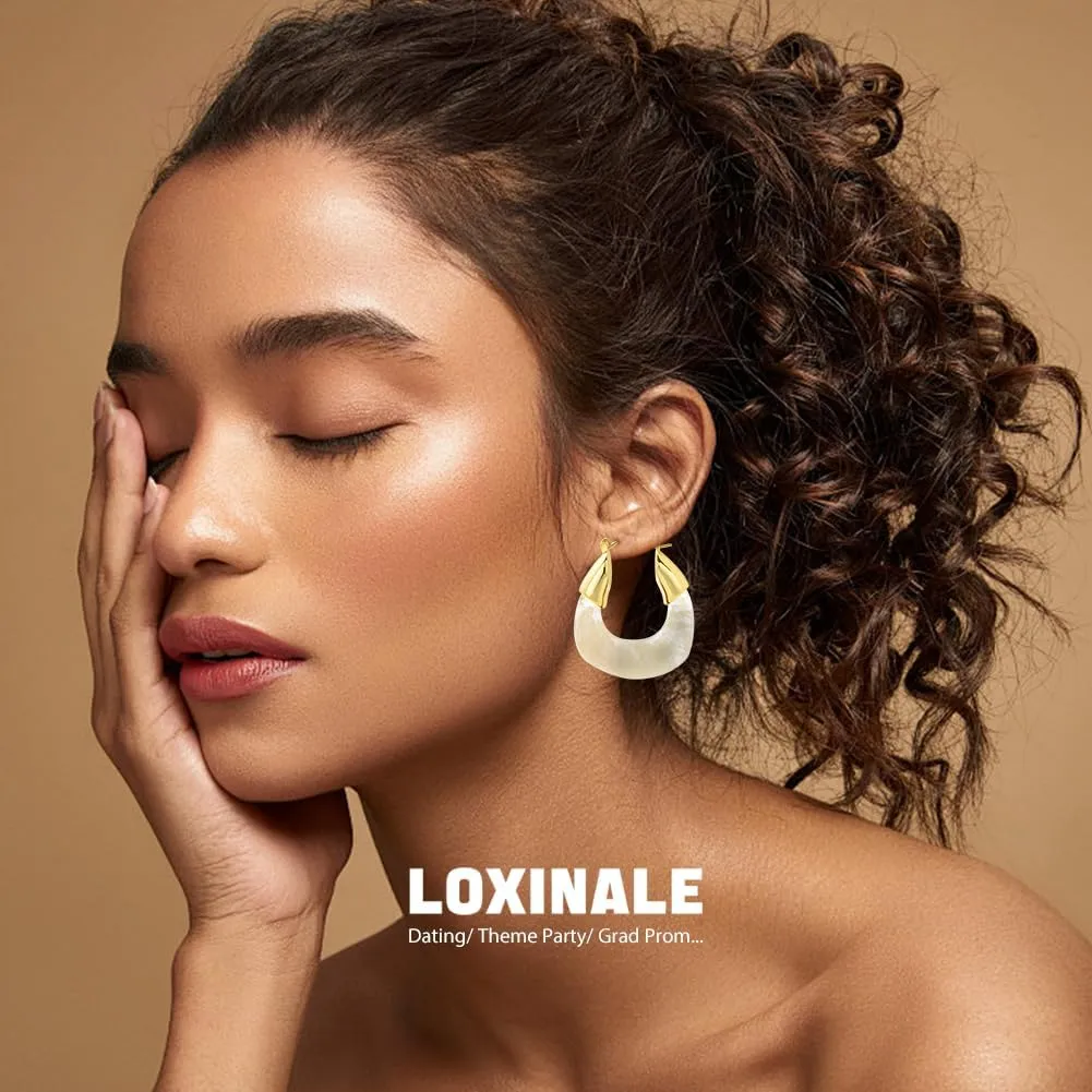 Resin Hoops Earrings - Statement Loop Earings Hypoallergenic Nickel Free, U Shape Latch Back Earings for Sensitive Earlobes