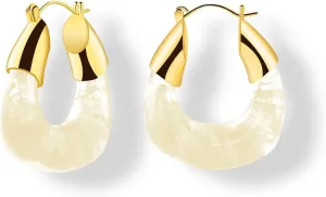Resin Hoops Earrings - Statement Loop Earings Hypoallergenic Nickel Free, U Shape Latch Back Earings for Sensitive Earlobes