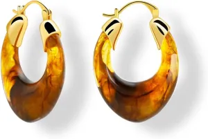 Resin Hoops Earrings - Vintage Chunky Loop Earings Hypoallergenic Nickel Free, Statement U Shape Earings for Sensitive Earlobes