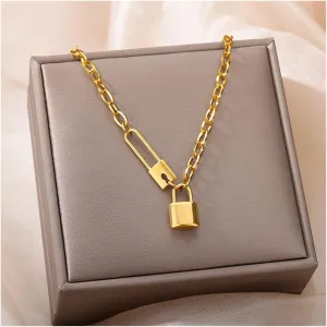 Retro Double Layer Hollow Thick Clavicle Chain Stainless Steel Necklace Compatible with Women Punk Hip-Hop Streetwear Jewelry (Metal Color : Imitation Rhodium Plated)