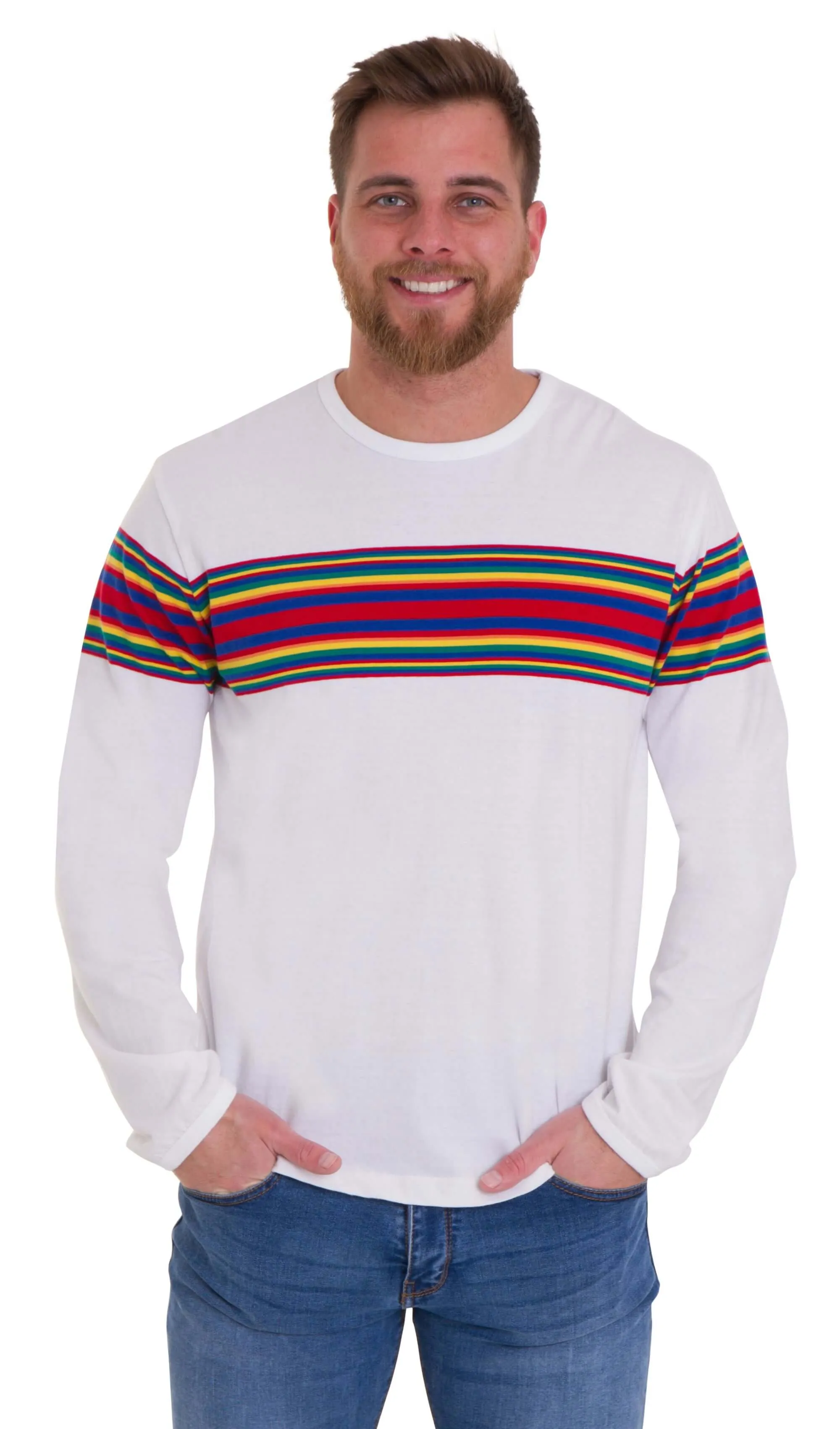 Retro Rainbow Engineered Striped Long Sleeve T Shirt
