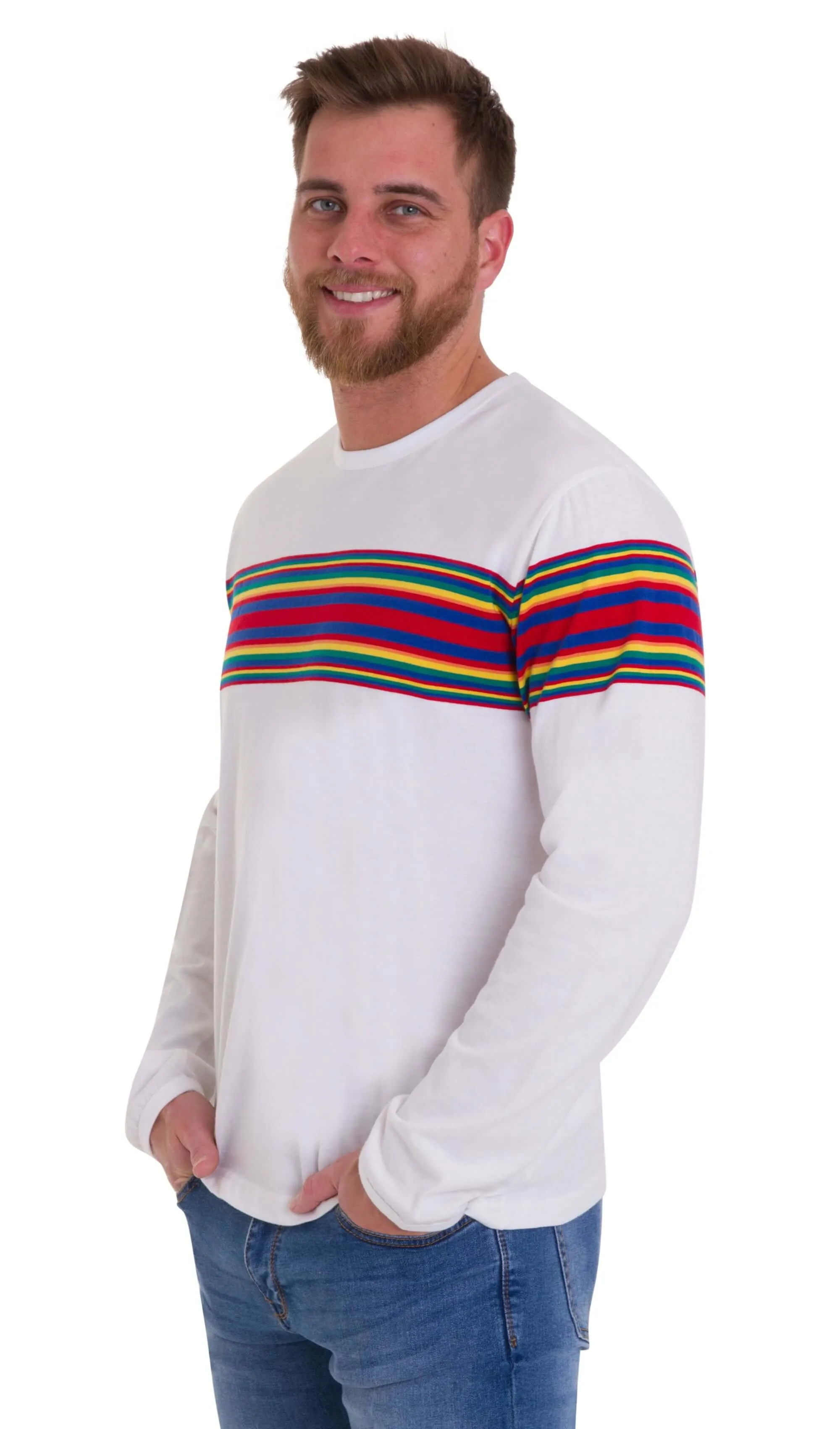 Retro Rainbow Engineered Striped Long Sleeve T Shirt
