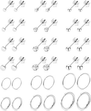 REVOLIA 18Pairs 20G 18K Gold-plated Surgical Steel Flat Back Stud Earrings for Women Men Small Tiny Cartilage Earrings Stud for Multiple Piercing Cartilage Helix Hoop Earrings